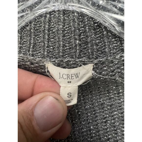 J Crew Oralie Sweater Women Small Silver Metallic V-Neck Cardigan Varsity Knit - Picture 3 of 8